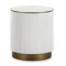 Table d'appoint ronde bois blanc et métal doré Klass D 50 cm