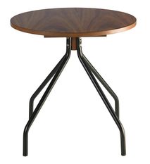 Table d'appoint ronde bois foncé et pieds métal noir Flo