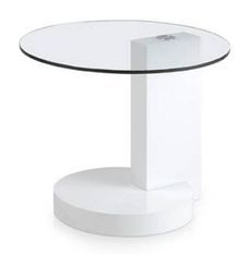 Table d'appoint ronde bois laqué blanc et plateau verre trempé Lina
