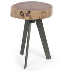 Table d'appoint ronde DENIA - Bois massif d'acacia & pieds acier gris