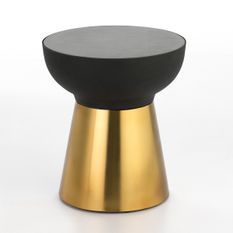 Table d'appoint ronde granit noir et métal doré Alex
