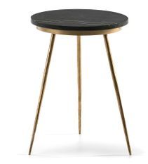 Table d'appoint ronde granite noir et pieds métal doré