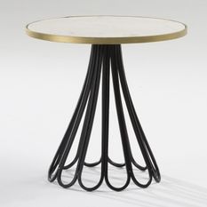 Table d'appoint ronde marbre blanc et doré pied métal noir Sami
