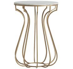 Table d'appoint ronde marbre blanc et métal doré Rench