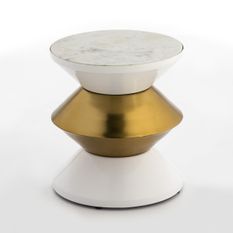 Table d'appoint ronde marbre blanc et métal doré Alex