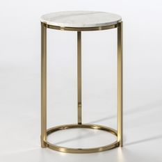 Table d'appoint ronde marbre blanc et métal doré Hugos