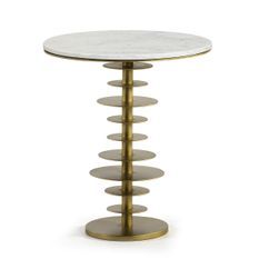 Table d'appoint ronde marbre blanc et métal doré Junie