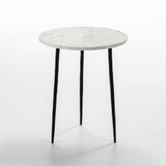 Table d'appoint ronde marbre blanc et métal noir Guaie D 38 cm