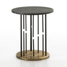 Table d'appoint ronde marbre noir et métal noir et doré Quieras