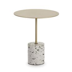 Table d'appoint ronde métal doré et terrazzo noir et blanc Khali