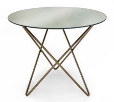 Table d'appoint ronde miroir et pieds métal doré