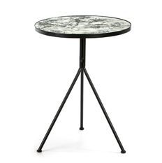 Table d'appoint ronde miroir vieilli et métal noir Roy H 78 cm