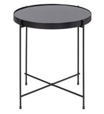 Table d'appoint ronde verre noir et pieds métal noir Sente