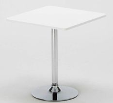 Table de bar carrée acier chrome et bois blanc Kindar L 70 x P 70 x H 76.5 cm