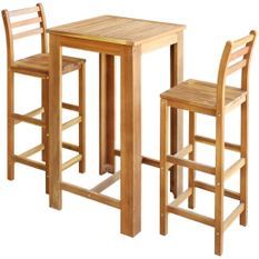 Table de bar carrée bois d'acacia massif et 2 tabourets naturel Zeni