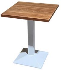 Table de bar carrée bois foncé et pied acier blanc Snooka 70 cm
