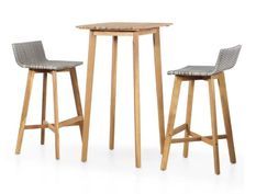 Table de bar carrée et 2 chaises de jardin acacia massif clair et résine tressée gris Vidot