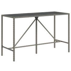 Table de bar et dessus en verre gris 180x70x110 cm poly rotin