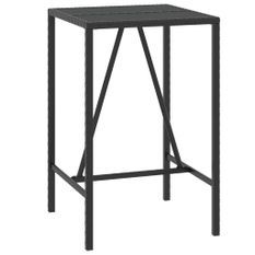 Table de bar et dessus en verre noir 70x70x110 cm poly rotin