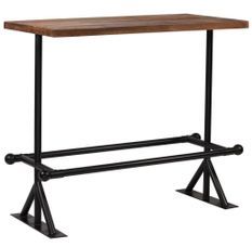 Table de bar industriel bois massif foncé et pieds acier noir Vauk 120