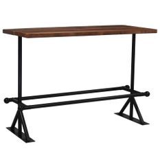 Table de bar industriel bois massif foncé et pieds acier noir Vauk 150