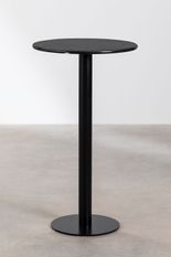 Table de bar ronde marbre noir et pieds rond acier noir Kooky 60 cm