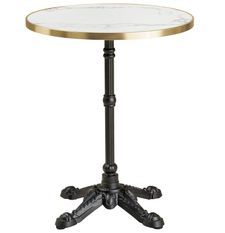 Table de bistrot ronde MAYORK Ø60 cm – Plateau blanc aspect marbre, bord doré & pied métal noir