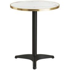 Table de bistrot ronde KUSTA Ø60 cm – Plateau blanc aspect marbre, bord doré & pied métal noir