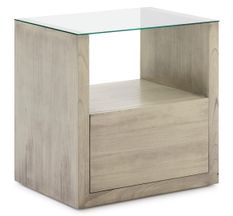 Table de chevet 1 niche 1 tiroir bois gris voilé et verre Kanie