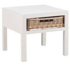 Table de chevet + 1 panier bois massif blanc Bilade L 50 cm