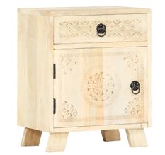 Table de chevet 1 porte 1 tiroir manguier massif blanc brossé Pili