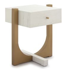 Table de chevet 1 tiroir bois massif blanc et pied métal doré Klass