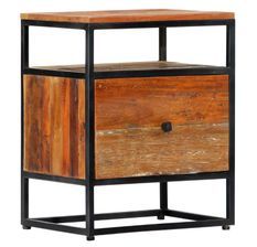 Table de chevet 1 tiroir bois massif recyclé et métal noir Cloust