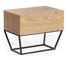 Table de chevet 1 tiroir bois plaqué chêne et pieds métal noir Blina