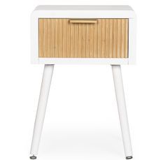 Table de chevet 1 tiroir CHARLEY – Blanc & naturel