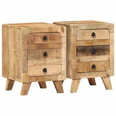 Table de chevet 2 pcs 37x32x50 cm bois massif de manguier brut