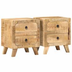 Table de chevet 2 pcs 40x32x46 cm bois massif de manguier brut