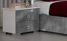 Table de chevet 2 tiroirs bois brillant gris et blanc Sting