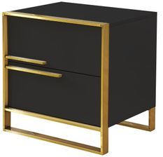 Table de chevet 2 tiroirs bois massif noir et pieds métal doré Beneto