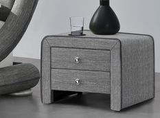 Table de chevet 2 tiroirs tissu gris clair liseré Sleepa