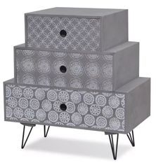 Table de chevet 3 tiroirs bois gris et pieds métal noir Chicca