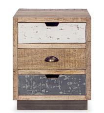 Table de chevet 3 tiroirs VINTA – bois massif de manguier – 50 x 60 cm