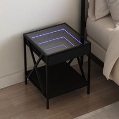 Table de chevet avec LED infini noir 40x40x49 cm