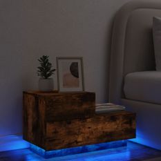Table de chevet avec lumières LED chêne fumé 70x36x40,5 cm