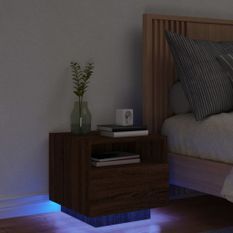 Table de chevet avec lumières LED chêne marron 40x39x37 cm