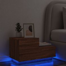 Table de chevet avec lumières LED chêne marron 70x36x40,5 cm