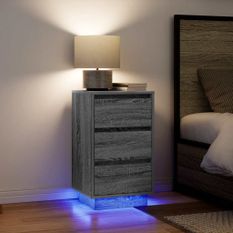 Table de chevet avec lumières LED sonoma gris 38x34x65 cm