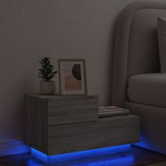 Table de chevet avec lumières LED sonoma gris 70x36x40,5 cm
