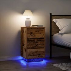 Table de chevet avec lumières LED vieux bois 38x34x65 cm