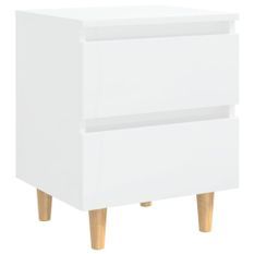 Table de chevet avec pieds en pin Blanc brillant 40x35x50 cm